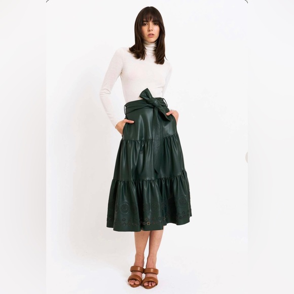 Christy Lynn vegan leather skirt. laser cut embroidery on hem, beautiful. - Picture 1 of 2